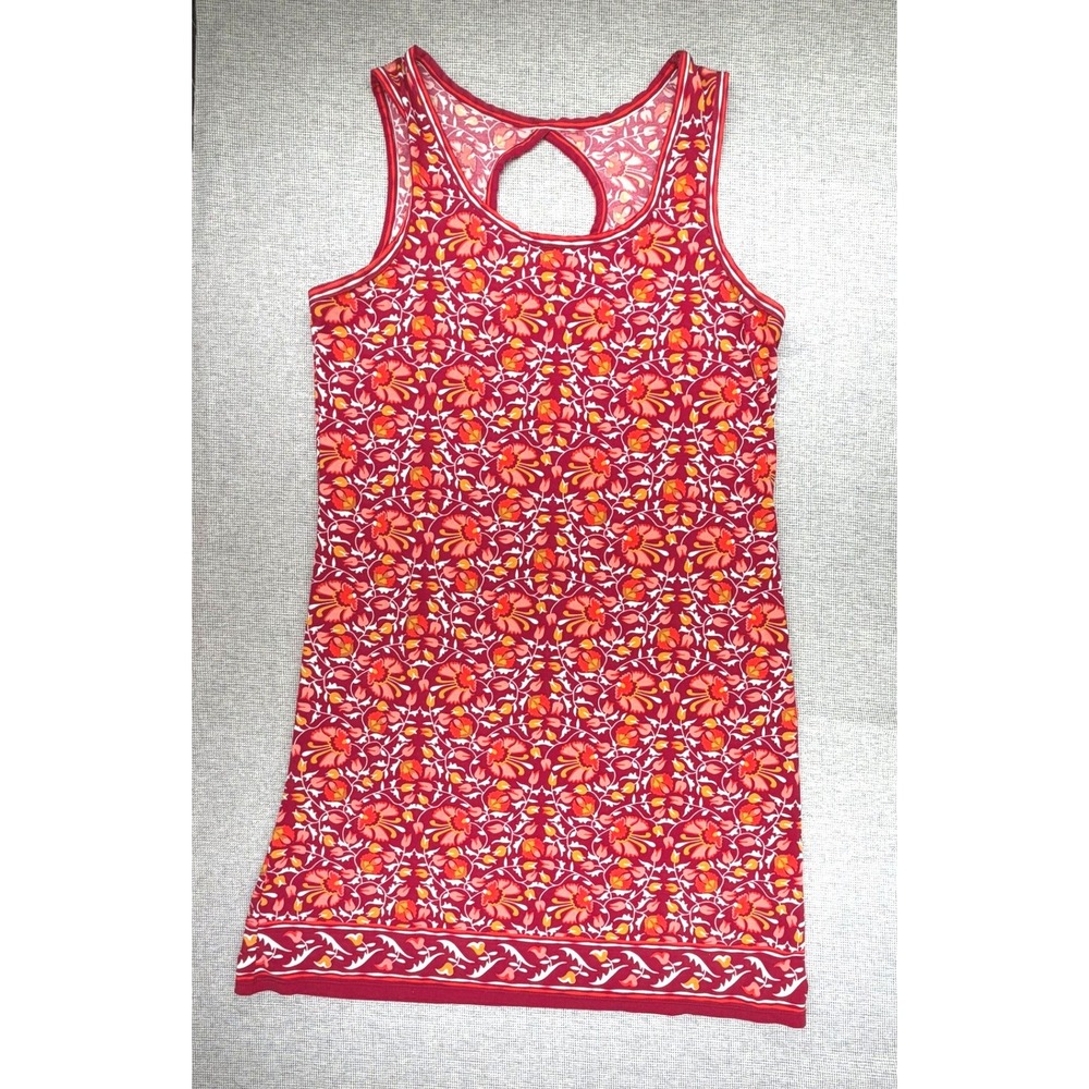 Max Studio Red Floral Keyhole Back Sleeveless Shift Mini Dress Large 3904W58